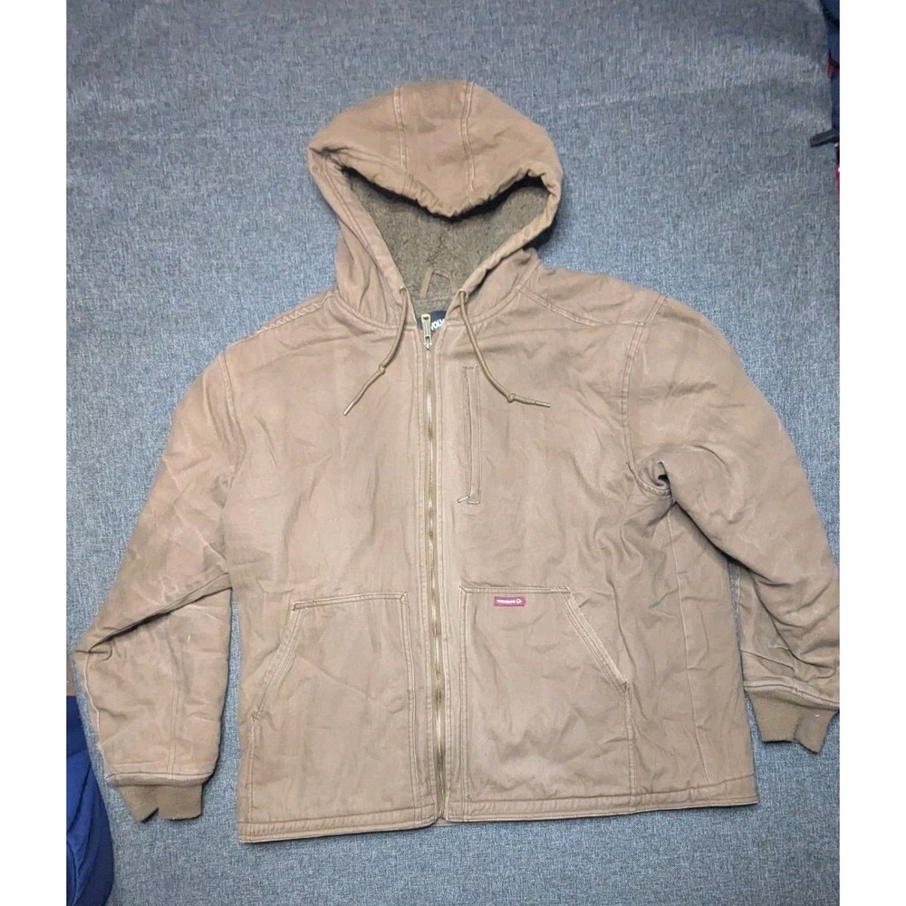 WOLVERINE Canvas Sherpa Lined Hoodie Jacket Mens XXL Brown Chore Zip Up Work